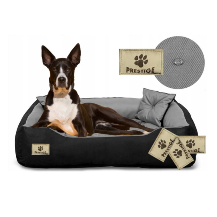 Prestige Hunde- und Katzenbett mit Kissen Codura Hundekissen Hundekorb Haustierbett Waschbar Wasserdichtes Material (Innenmaße: 130x100 / Außenmaße: 145x115cm, Grau/schwarz)