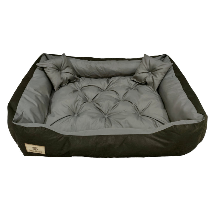 Prestige Hunde- und Katzenbett mit Kissen Codura Hundekissen Hundekorb Haustierbett Waschbar Wasserdichtes Material (Innenmaße: 130x100 / Außenmaße: 145x115cm, Grau/schwarz)