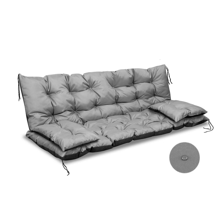 Gesteppte Gartenbank Kissen Wasserdicht 120x60x50 mit Seitenkissen 50x30cm 1+2 3-teiliges Set Grau