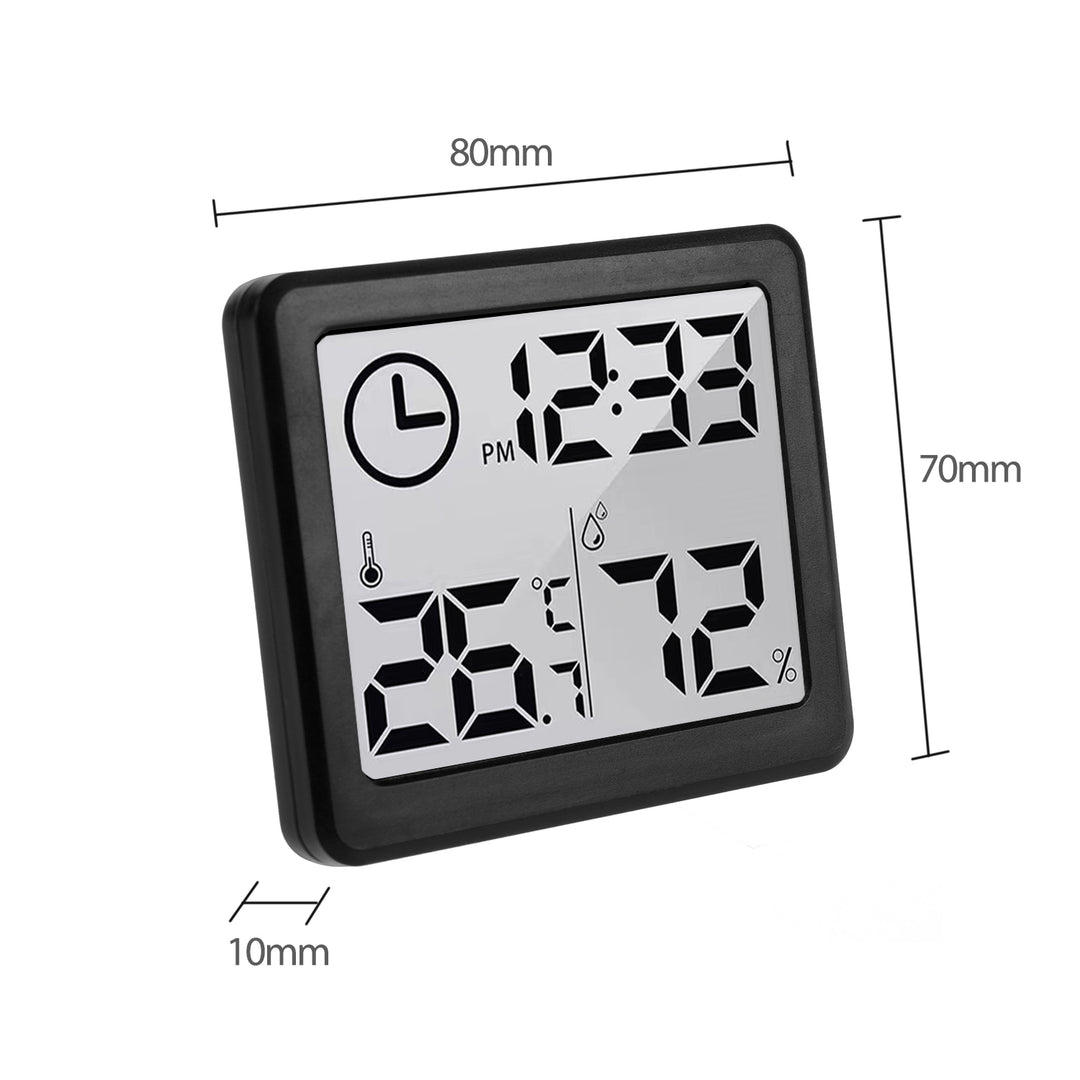 Digitales Thermometer/Hygrometer mit Uhrfunktion, Umgebungstemperatur und Luftfeuchtigkeit (Schwarz)