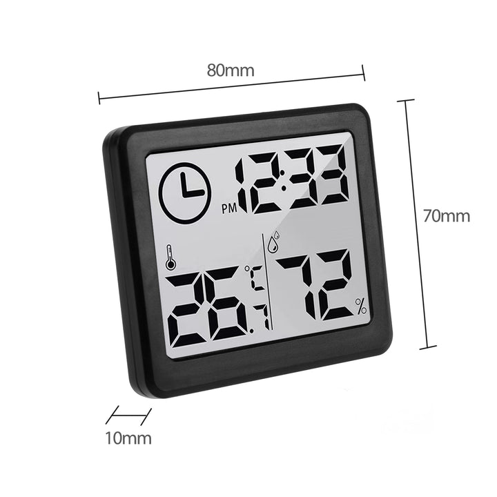 Digitales Thermometer/Hygrometer mit Uhrfunktion, Umgebungstemperatur und Luftfeuchtigkeit (Schwarz)