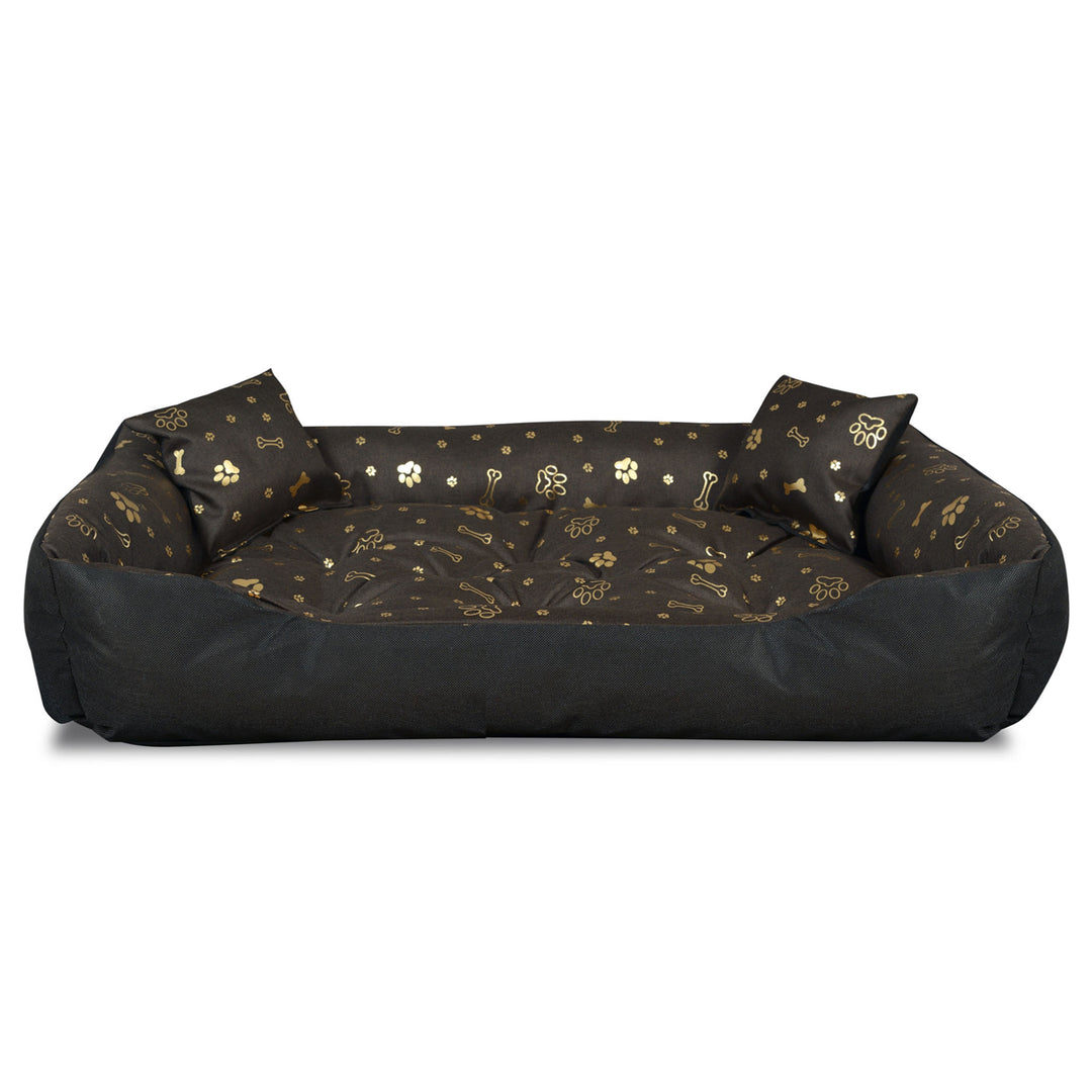 Hunde- und Katzenbett mit Zwei Kissen Hundekissen Hundekorb Haustierbett Wasserdichtes Cordura-Gewebe (Goldene Knochen, Innenmaße: 80x60cm / Außenmaße: 100x75cm)