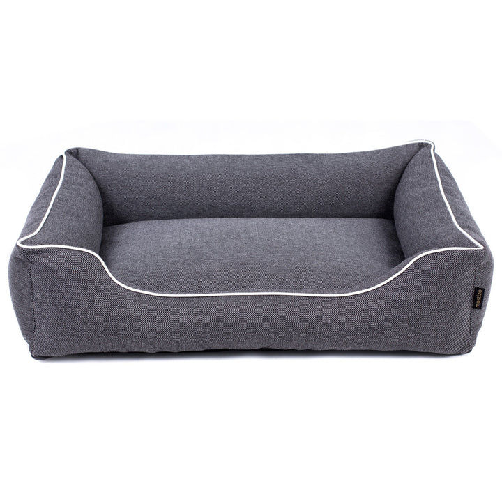 Mestizo Mallorca Comfort Haustierbett Hundekorb Tierbett Hundesofa aus Strapazierfähigem Polsterstoff (Außenmaße: 65x50cm / Innenmaße: 41x27cm, Dunkelgrau/weiß)