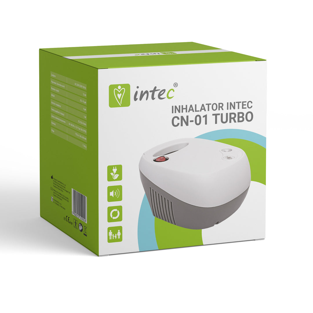 Intec CN-01 Turbo Inhalator Vernebler Inhaliergerät Kompressor Inhalationsgerät für Erwachsene und Kinder Inkl. Mundstück Maske für Kinder und für Erwachsene