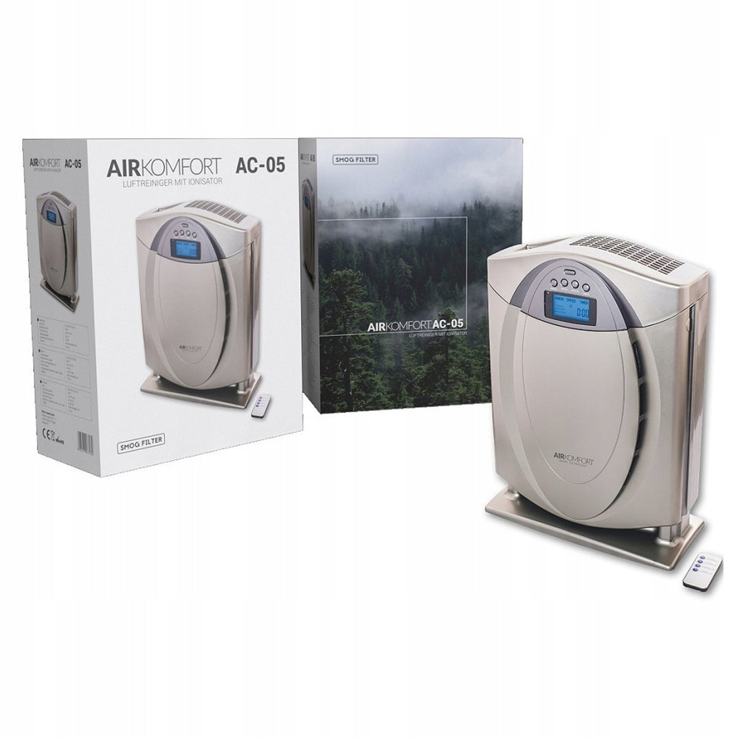 AirKomfort AC-05 Luftreiniger, Hepa- und Kohlefilter 3 Stufen der Luftstromintensität Fernbedienung 12-Stunden-Timer