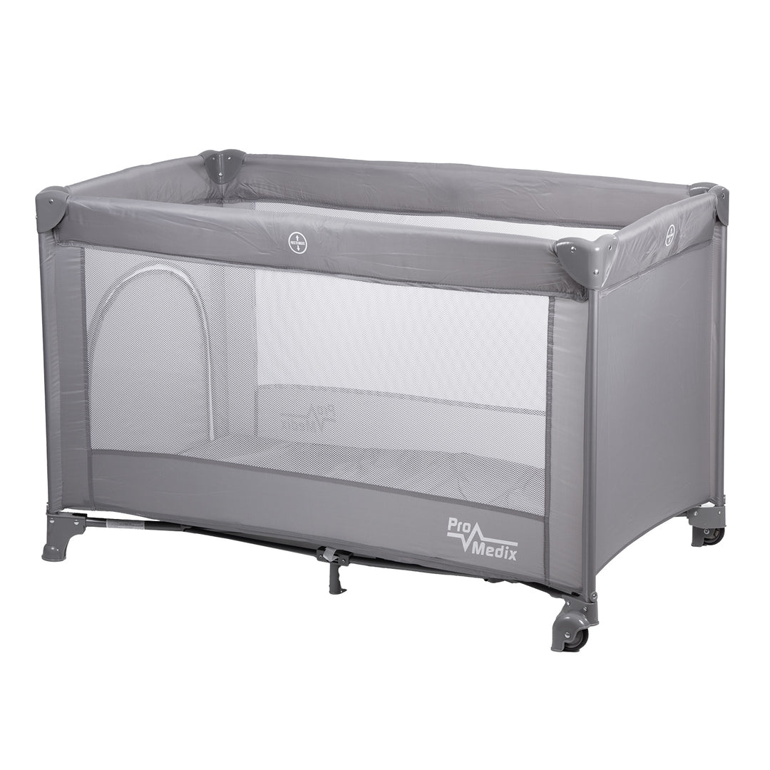 Promedix PR-803 G Reisebett, 125x65x74cm, grau, Rollen, Schutzhülle