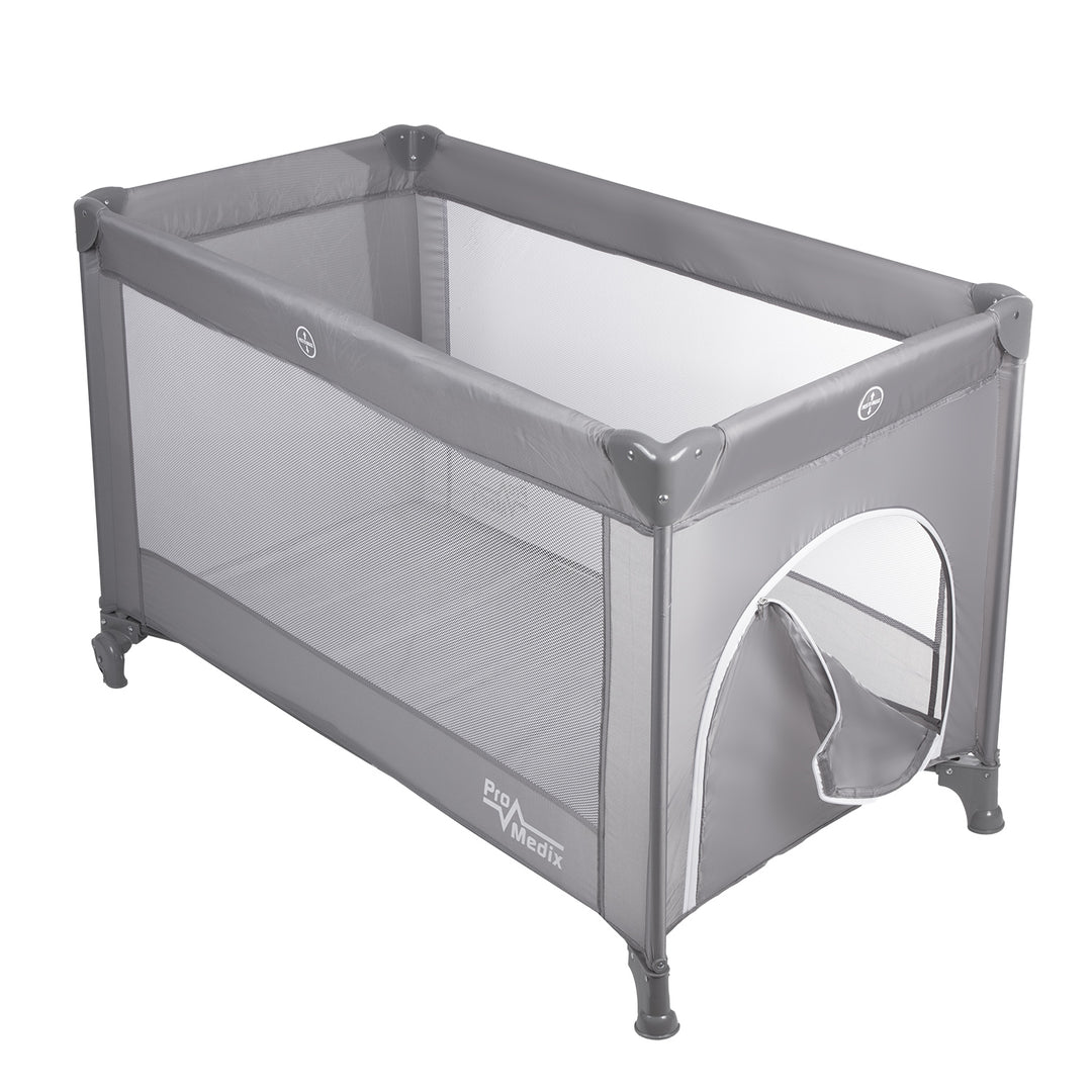 Promedix PR-803 G Reisebett, 125x65x74cm, grau, Rollen, Schutzhülle