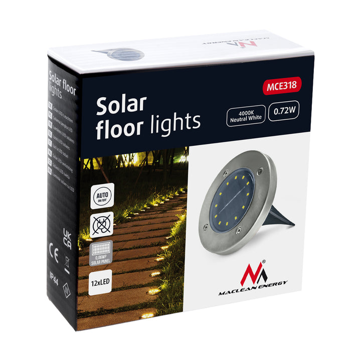 Maclean MCE318 LED Solar Bodenleuchten mit Erdspieß 12 LED SMD Neutralweiß 4000K 0,7W Solarlampe für Außen Wegeleuchte Gartenleuchten IP44 (12x Stück)