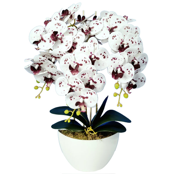 Damich Künstliche Orchidee im Blumentopf Pflanze Künstliche Blume Kunstorchidee Dekoration 3-Blütenzweige Höhe ca. 60cm