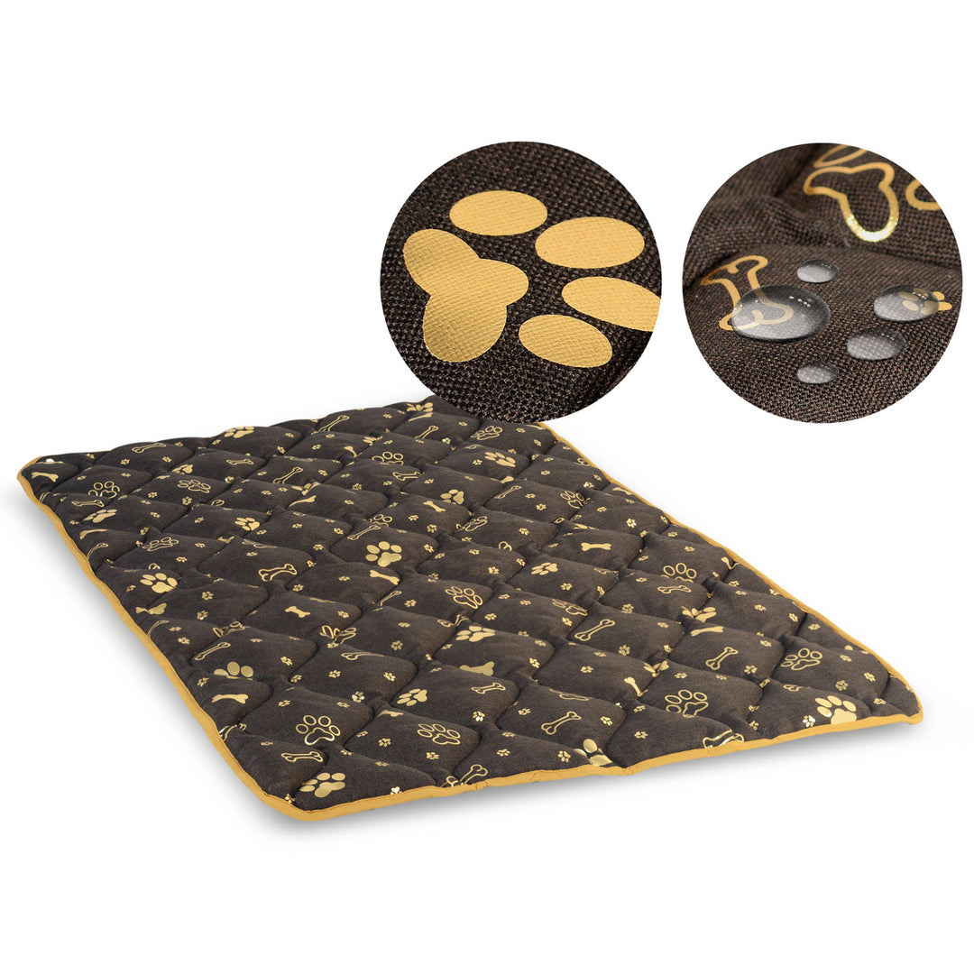Prestige Hundebett Hundematte Haltbare wasserdichte Hundematratze mit einem Muster aus goldenen Knochen in Braun (120x80cm)