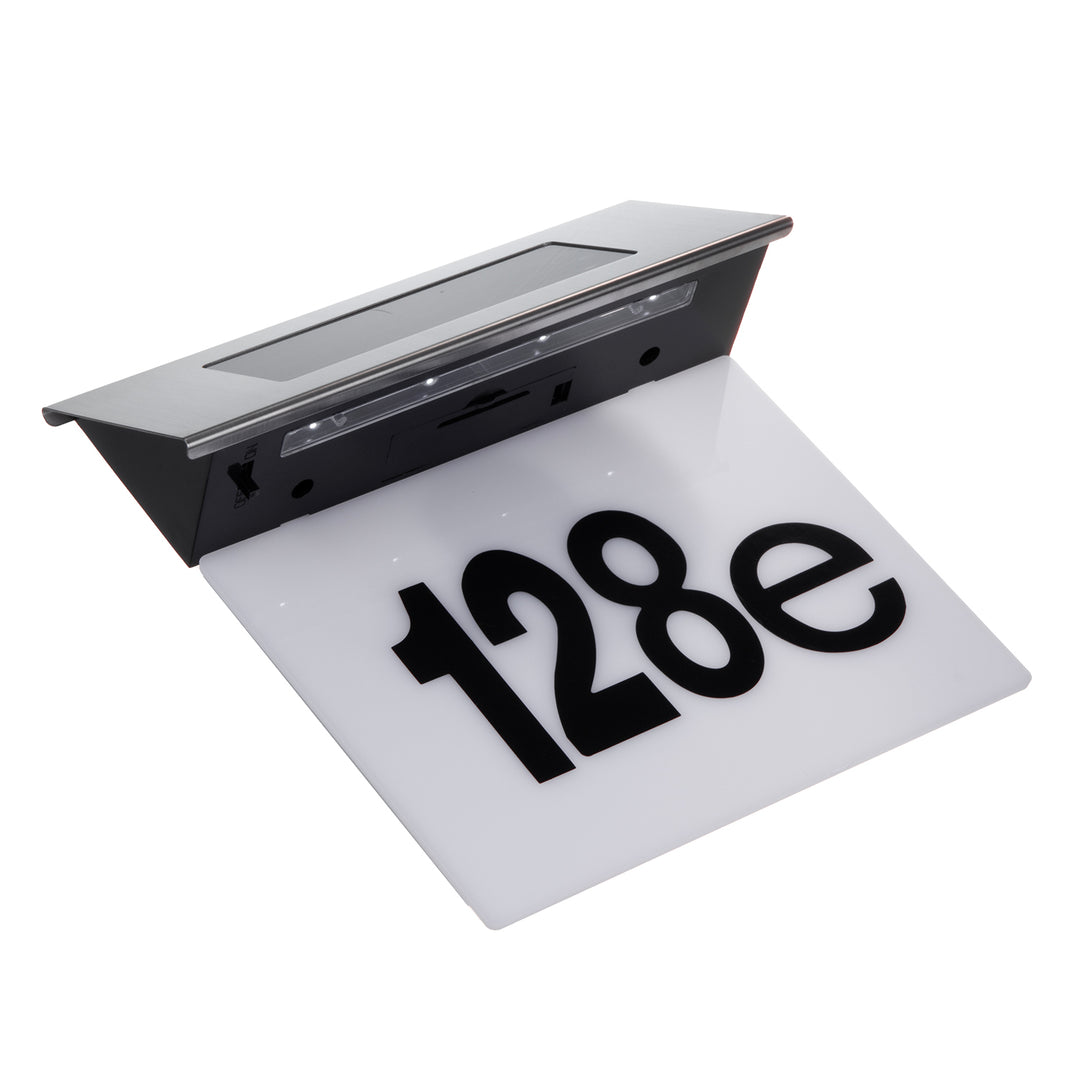 Solar Hausnummernleuchte mit Plexiglas: 17x13cm Hausnummer mit LED Beleuchtung Dämmerungssensor IP44 60lm 1.5W Kaltweiß 6000K Außenwandleuchte