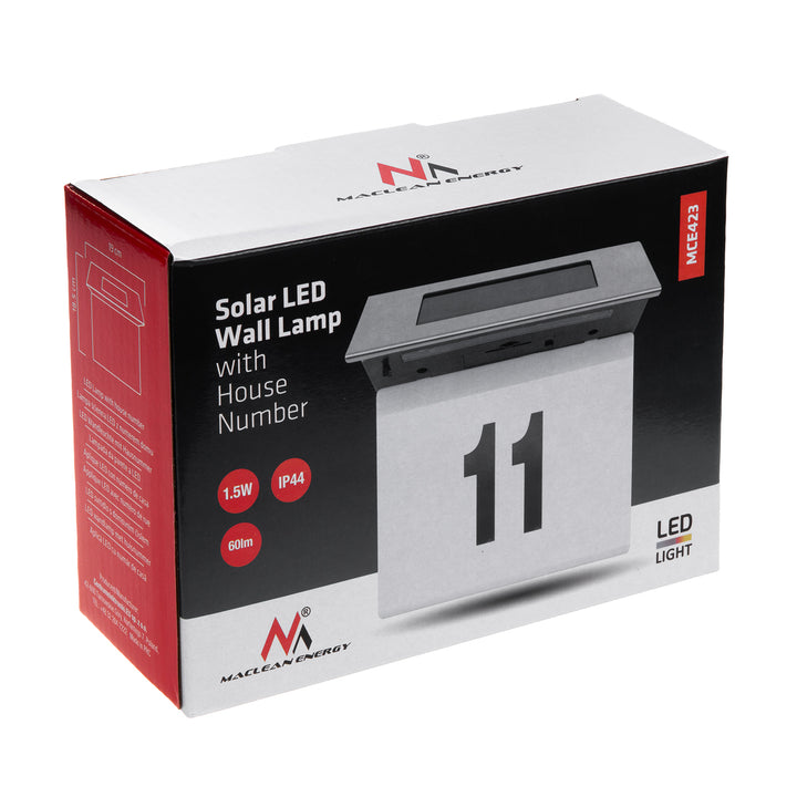 Solar Hausnummernleuchte mit Plexiglas: 17x13cm Hausnummer mit LED Beleuchtung Dämmerungssensor IP44 60lm 1.5W Kaltweiß 6000K Außenwandleuchte