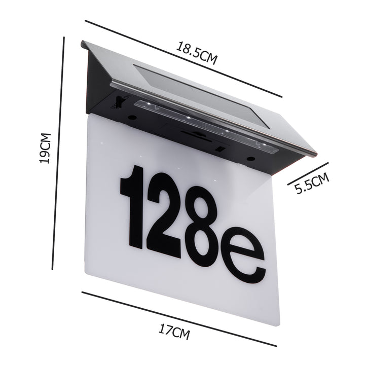 Solar Hausnummernleuchte mit Plexiglas: 17x13cm Hausnummer mit LED Beleuchtung Dämmerungssensor IP44 60lm 1.5W Kaltweiß 6000K Außenwandleuchte