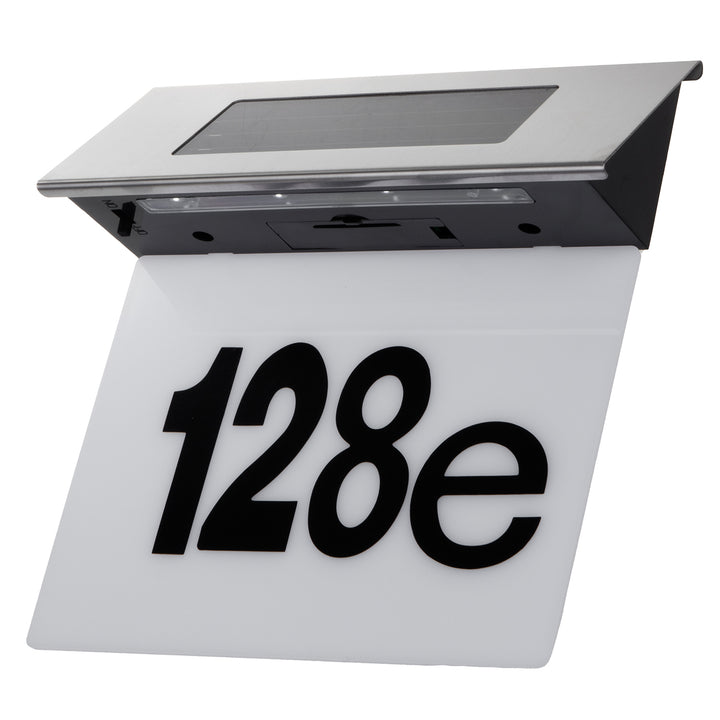Solar Hausnummernleuchte mit Plexiglas: 17x13cm Hausnummer mit LED Beleuchtung Dämmerungssensor IP44 60lm 1.5W Kaltweiß 6000K Außenwandleuchte