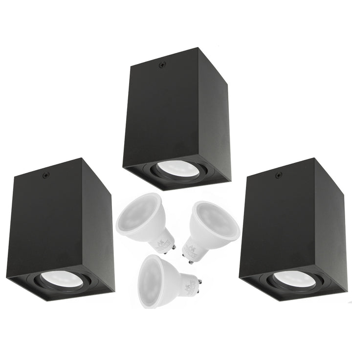 3x Maclean Röhre / Anbauleuchte, Spot, quadratisch, Aluminium, GU10, 80x80x115mm, schwarz, MCE426 B + 3x LED Leuchtmittel 5W