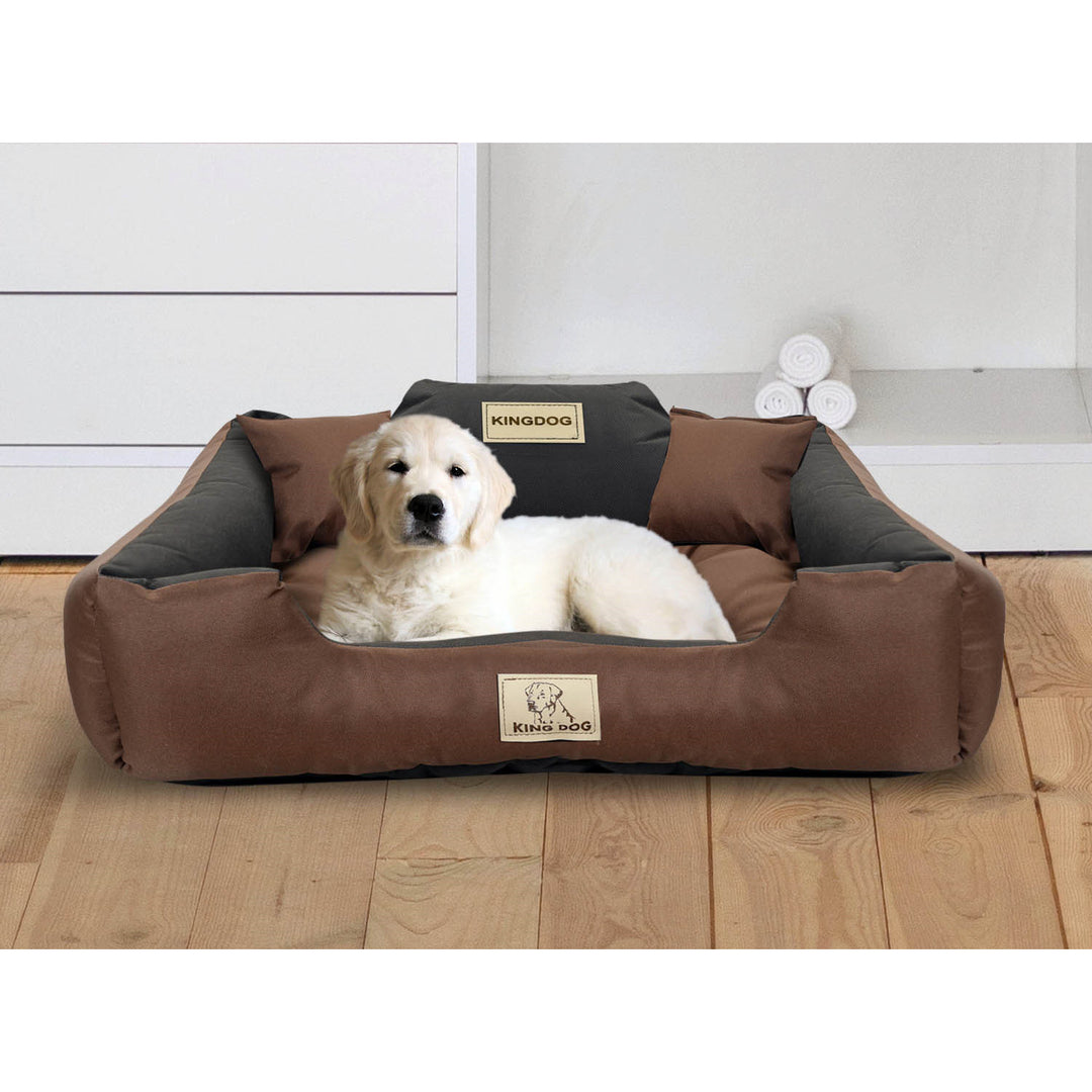 KingDog Hundebett aus Wasserdichtem Codura-PVC Tierbett Haustierbett 100% Polyester Gewicht: 190 g/m2 Waschbar (Außenmaße: 100x75cm/Innenmaße: 80x60cm, Braun)