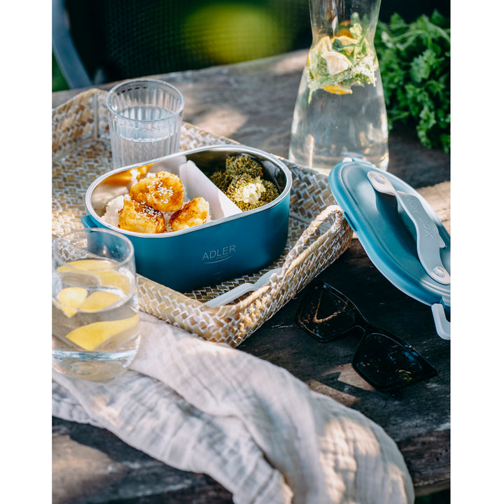Adler Europe AD 4505 Elektrische Lunchbox Lebensmittelbehälter Fassungsvermögen: 0,8 Liter Erwärmt und Hält Mahlzeiten bis zu 70 °C Warm Nennleistung: 45–55 W 220–240 V ~ 50/60 Hz (Blau)