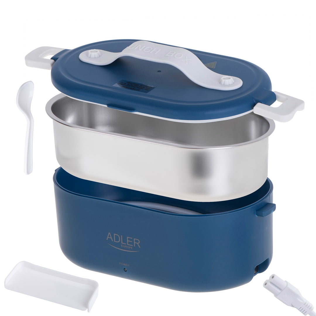 Adler Europe AD 4505 Elektrische Lunchbox Lebensmittelbehälter Fassungsvermögen: 0,8 Liter Erwärmt und Hält Mahlzeiten bis zu 70 °C Warm Nennleistung: 45–55 W 220–240 V ~ 50/60 Hz (Blau)