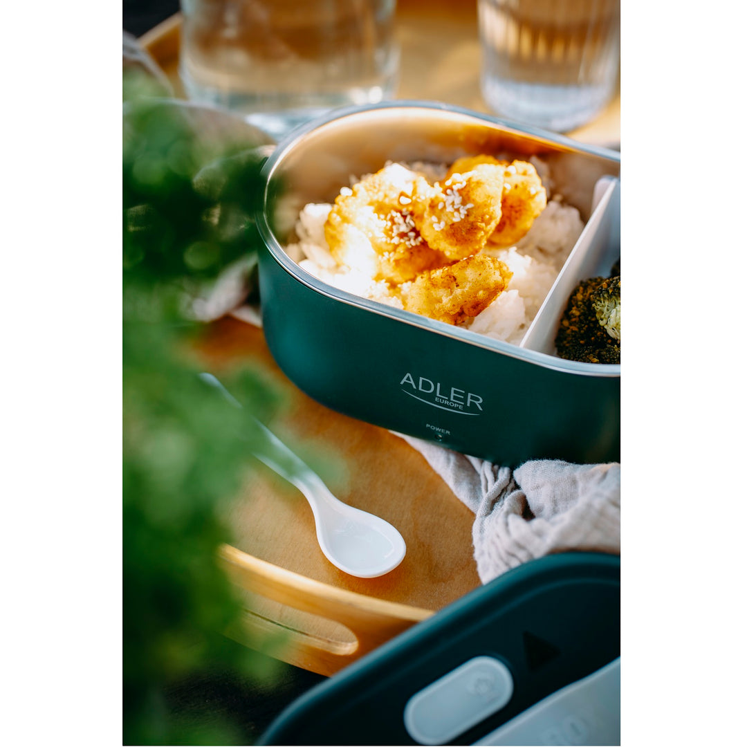 Adler Europe AD 4505 Elektrische Lunchbox Lebensmittelbehälter Fassungsvermögen: 0,8 Liter Erwärmt und Hält Mahlzeiten bis zu 70 °C Warm Nennleistung: 45–55 W 220–240 V ~ 50/60 Hz (Grün)