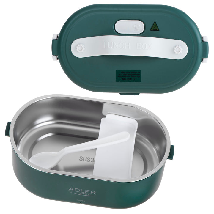 Adler Europe AD 4505 Elektrische Lunchbox Lebensmittelbehälter Fassungsvermögen: 0,8 Liter Erwärmt und Hält Mahlzeiten bis zu 70 °C Warm Nennleistung: 45–55 W 220–240 V ~ 50/60 Hz (Grün)