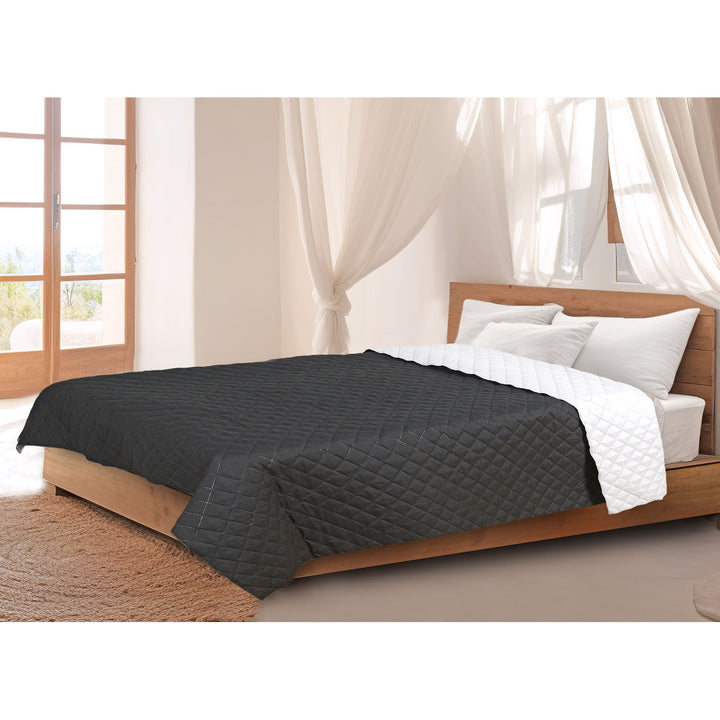 Medicline Bettdecke Doppelseitige Steppdecke für das Bett 100% Mikrofaser-Polyester Antiallergisch Schlafdecke 220 x 240 cm, Weiß/Schwarz