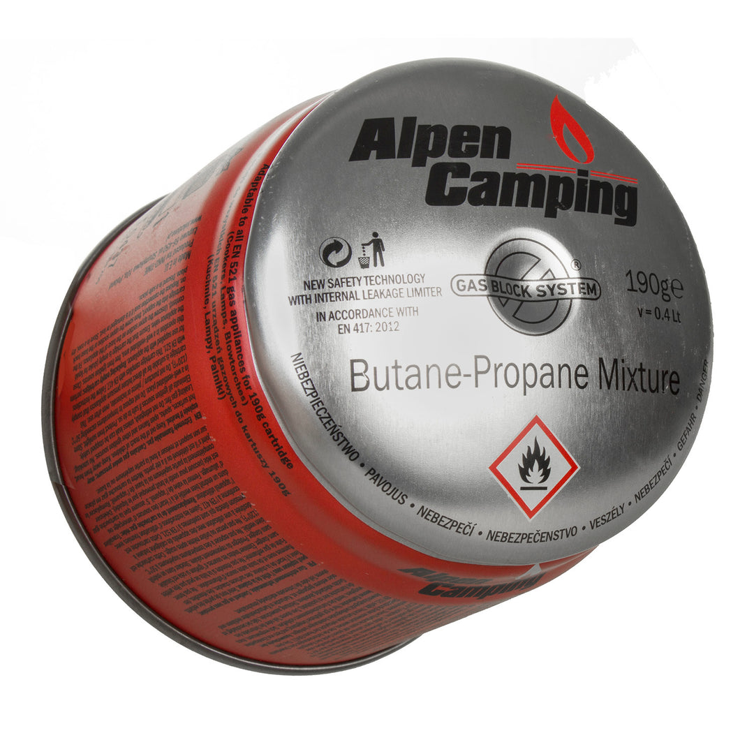 48x Alpen Camping 400ml Gaskartusche, Zertifikat: Pi 0437, entspricht EN417, Propan-Butan, Bereich -10°c bis + 40°c, GAS STOP System IK006