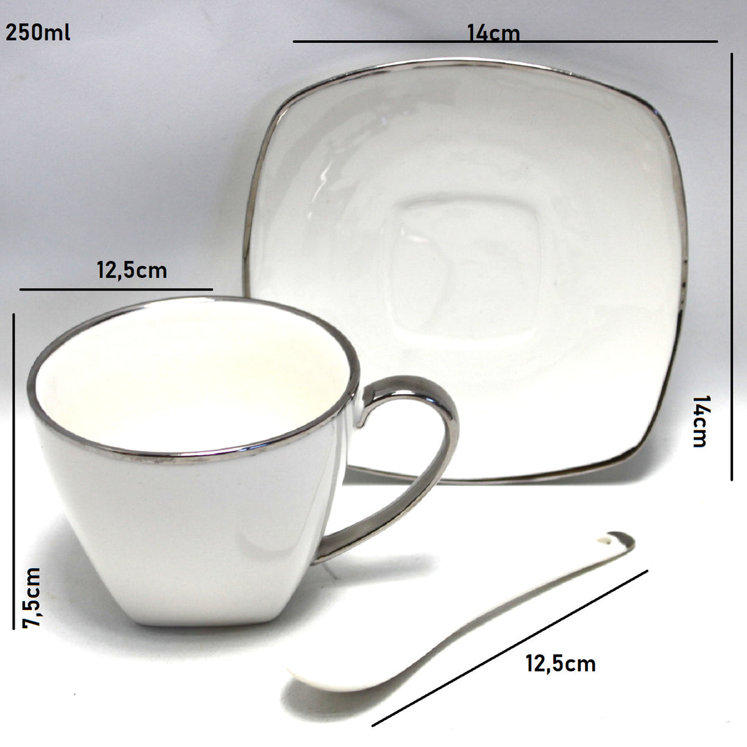 Queen Isabell Kaffeetassen-Set mit Untertassen und Löffel 2 Stück Porzellanset , Knochenporzellan, 250ml