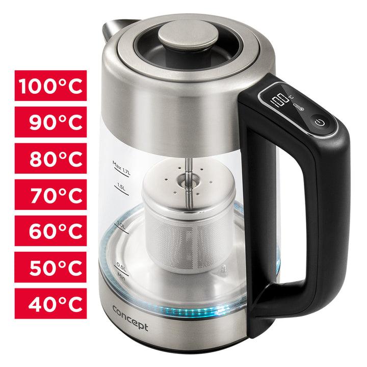 Concept 1.7L Glas-Wasserkocher mit Temperaturregelung und Brühgruppe RK4190