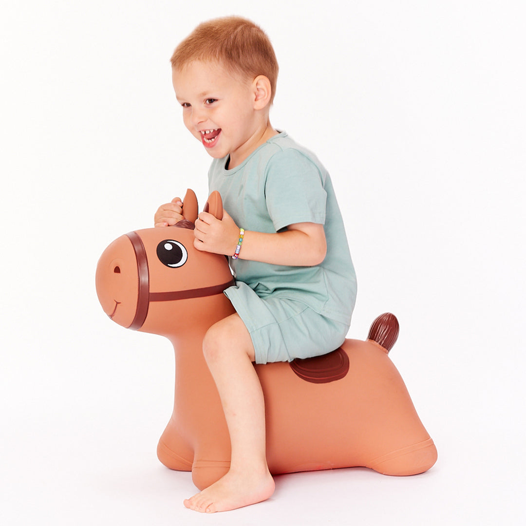 Hoppimals Hüpftier, Hüpfpferd, Für Gymnastik & Geschicklichkeit für Kinder, Inklusive Pumpe - Baby-Hüpfer, Braun