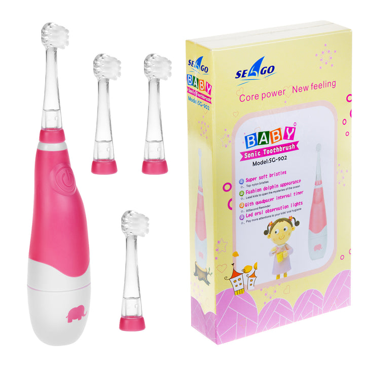 SEAGO Kinder-Schallzahnbürste, rosa, 1xAA 1,5V (nicht enthalten), 4 Aufsätze, SG-902 Pink