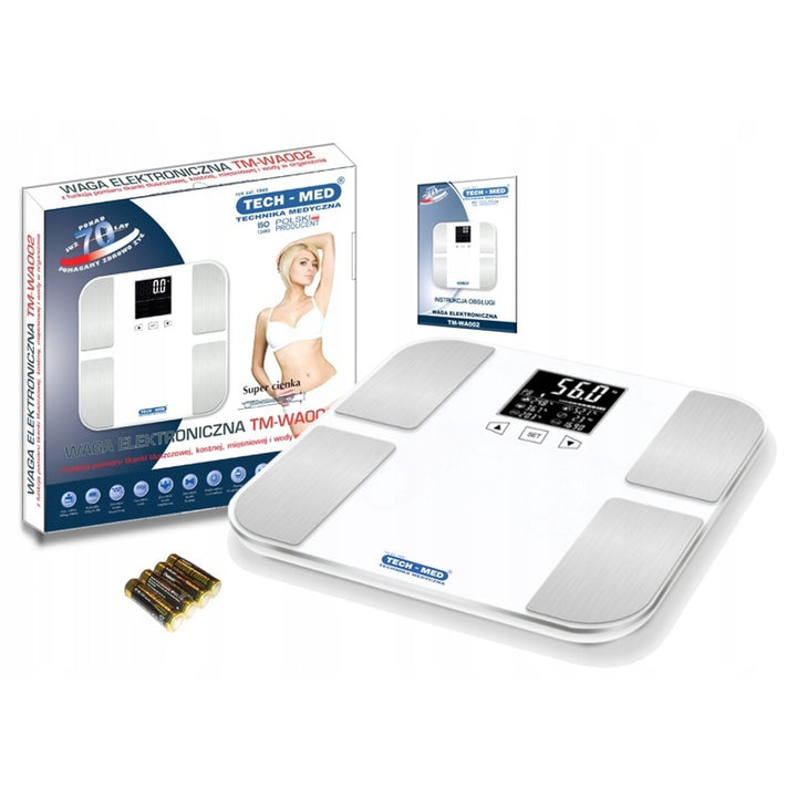 Analytische Personenwaage, BMI-Anzeige, Fettmessung, hintergrundbeleuchtetes LCD-Display, TM-WA002