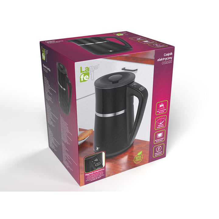 Schnurloser Wasserkocher mit Temperaturregelung und Doppelwänden LAFE 1.7L CEG020 schwarz