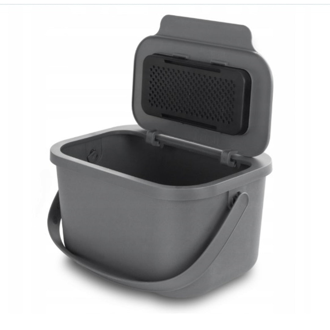 Mini Bini Müllbehälter für Bioabfälle mit Filter, Grau, 6L aus 35 % Bio-Material, Recyceltes Material